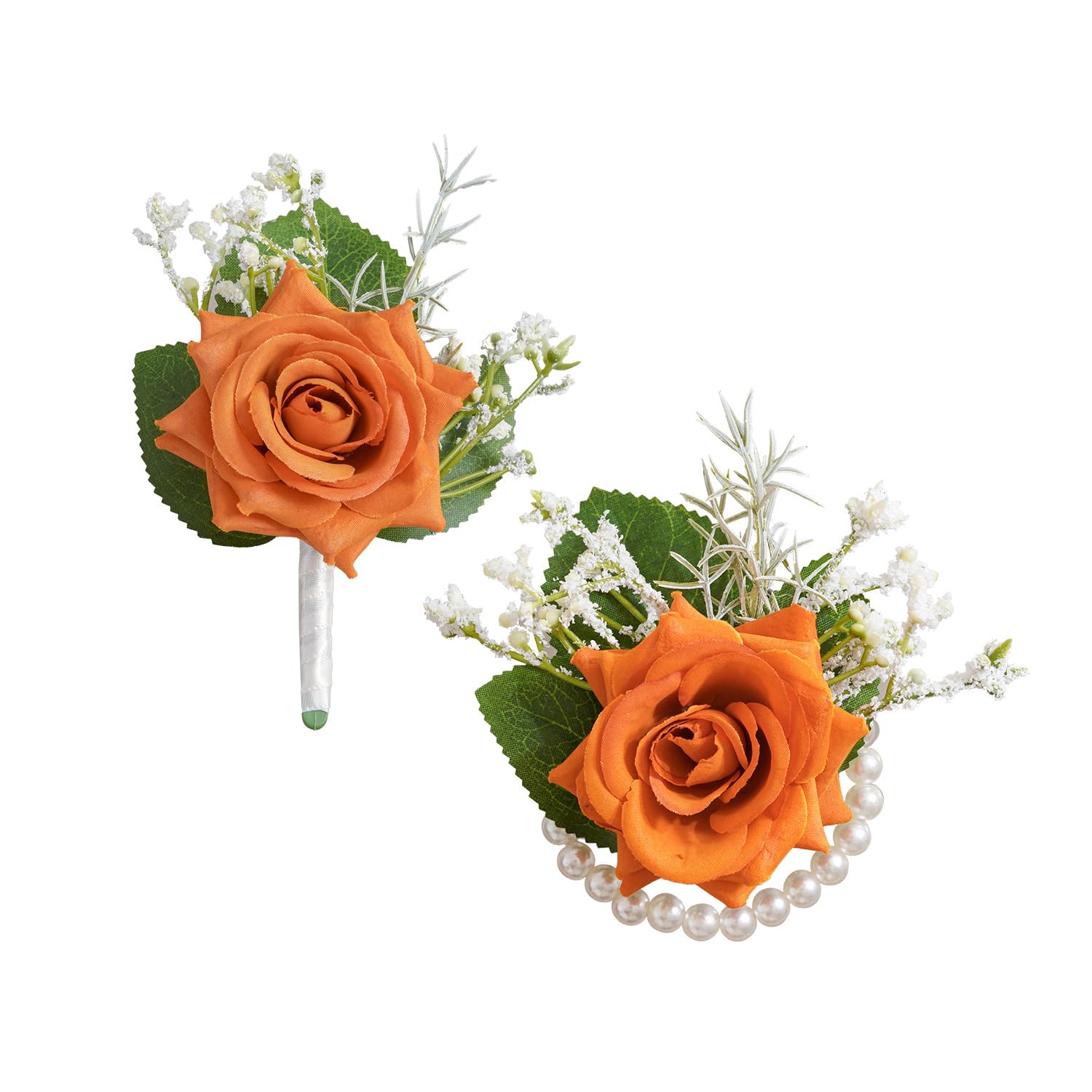 ANNKIN Burnt Orange Corsage and Boutonniere Set, Rose Boutonniere for Men Wedding, Prom Artificial Flower Wrist Corsage Bracelets, Homecoming Corsage Wristlet, Flowers Accessories Suit Decorations