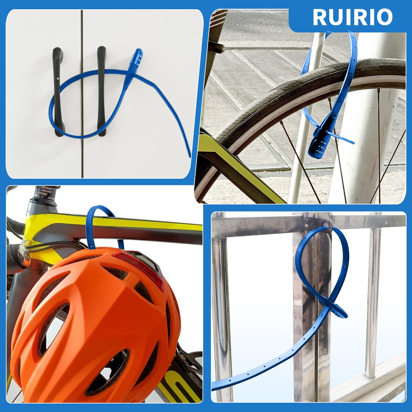 Cerradura de cable ajustable con cremallera para bicicleta, bicicleta eléctrica, bicicleta infantil, casco, nevera, scooter, armarios, cajones, puertas, vallas, paquete de 3 (azul)