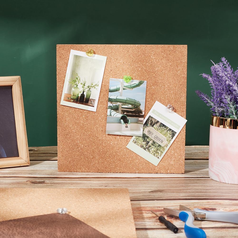 OLYCRAFT 2PCS Square Bulletin Boards 7.9x7.9 Inch Wood Cork Board 0.6 Inch Thick Square Cork Board Cork Tiles for Wall Decoration, Party and DIY Crafts Supplies