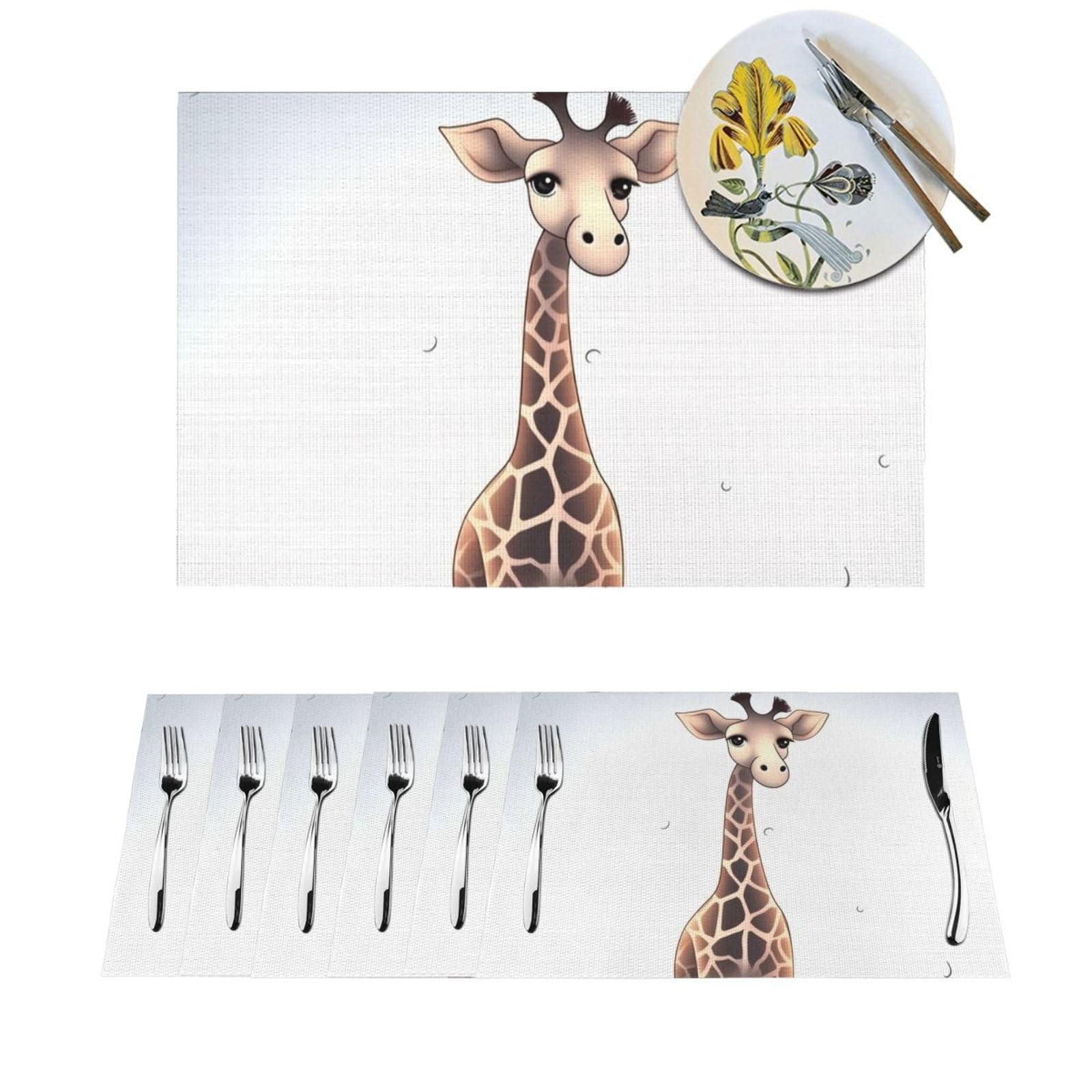 Set de table cuisine motif girafe mignonne lavable PVC résistant chaleur lot 6