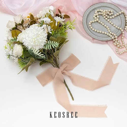 Miniatura 6 de 3 rollos de cinta de gasa hecha a mano color nude claro, 1.5 pulgadas x 21 yardas (3 rollos de 7 yardas) para envolver regalos, invitaciones de