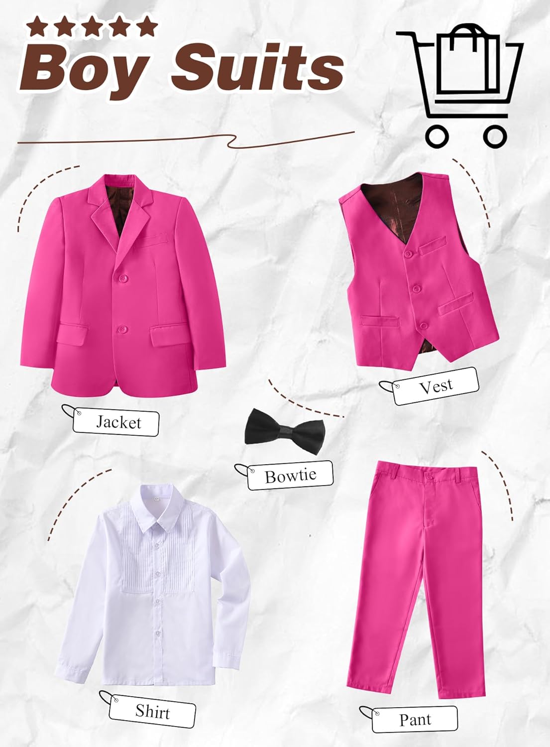 Yanlu Toddler Suits Slim Fit Suit for Boys,Formal Tuxedo Ring Bearer Outfit Kids Dress Clothes for Wedding,Adjustable Waist - Image 3