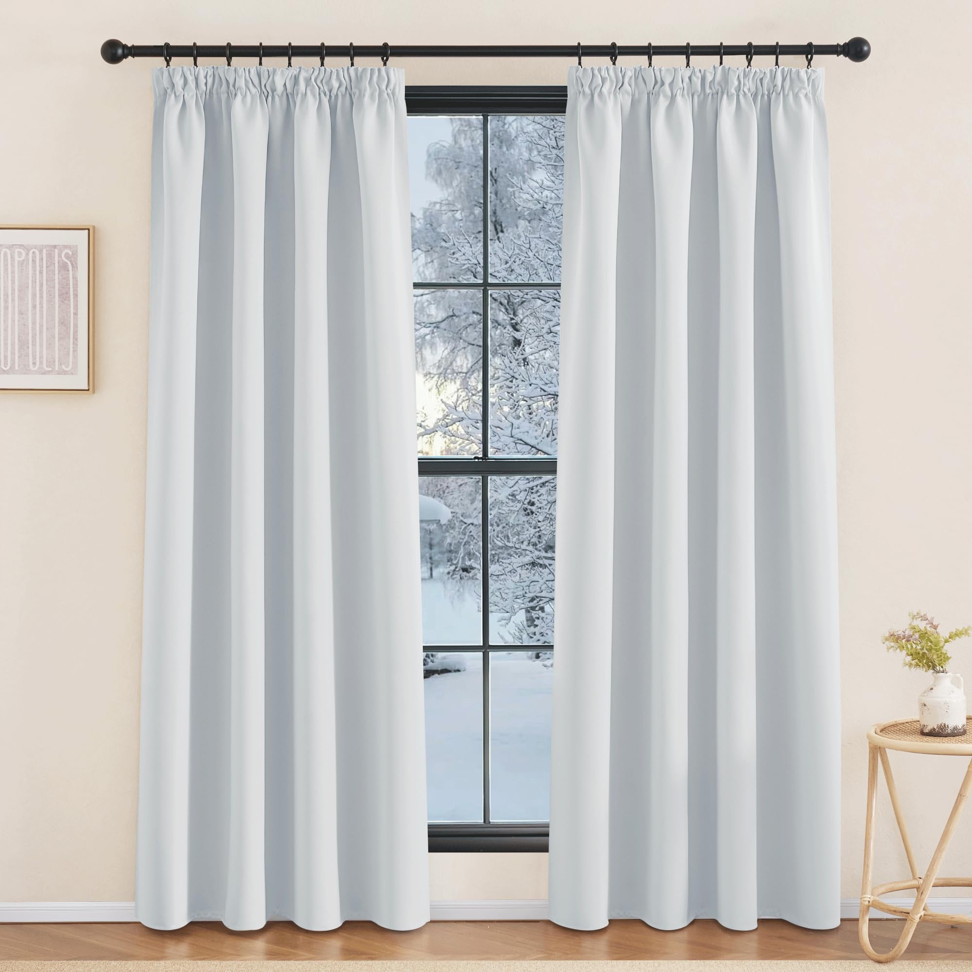 KGORGE Cortinas Blancas Salon Cortinas Opacas 2 Piezas Cortinas Termicas Aislantes Frio y Calor Cortinas Dormitorio Matrimonio Cortinas de Casa para Riel, 140x220cm (AnchoxAlto), Blanco Gris