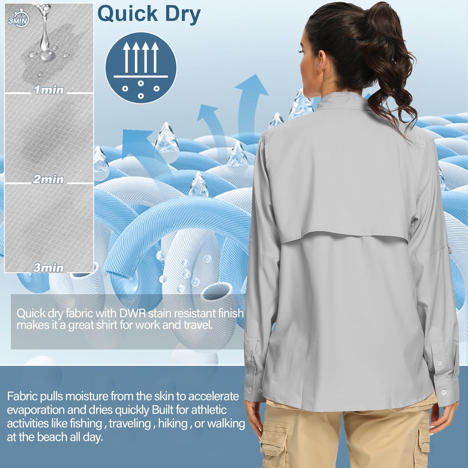 Women's UPF 50 Long Sleeve UV Sun Protection Safari Shirts Outdoor Quick Dry Fishing Hiking Travel Shirts