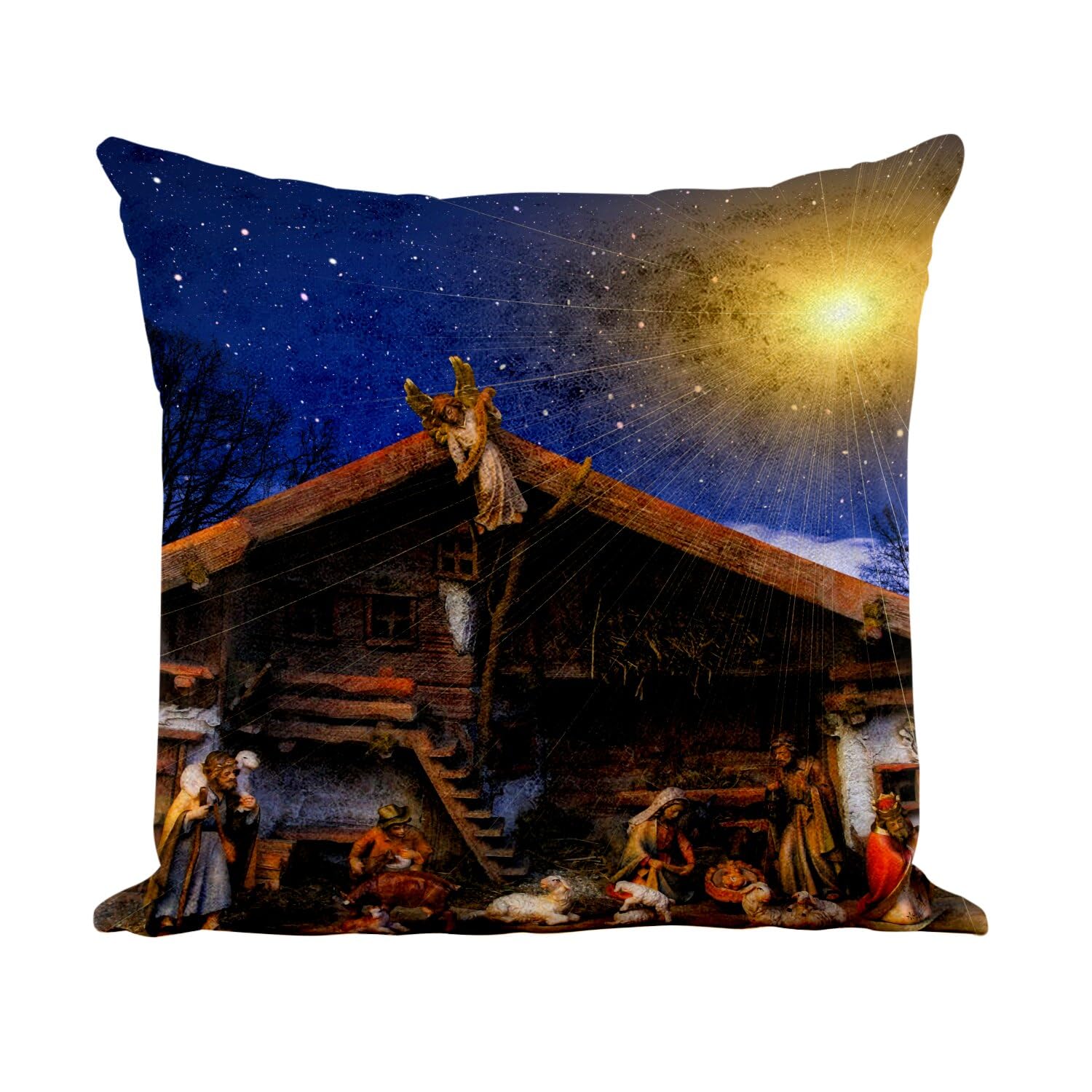 Coussin naissance de Jésus en similicuir blanc, cadeau de Noël idéal