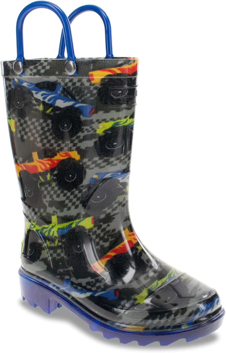 Western Chief Kids Drag Race Lighted Rain Boot, Charcoal, 6
