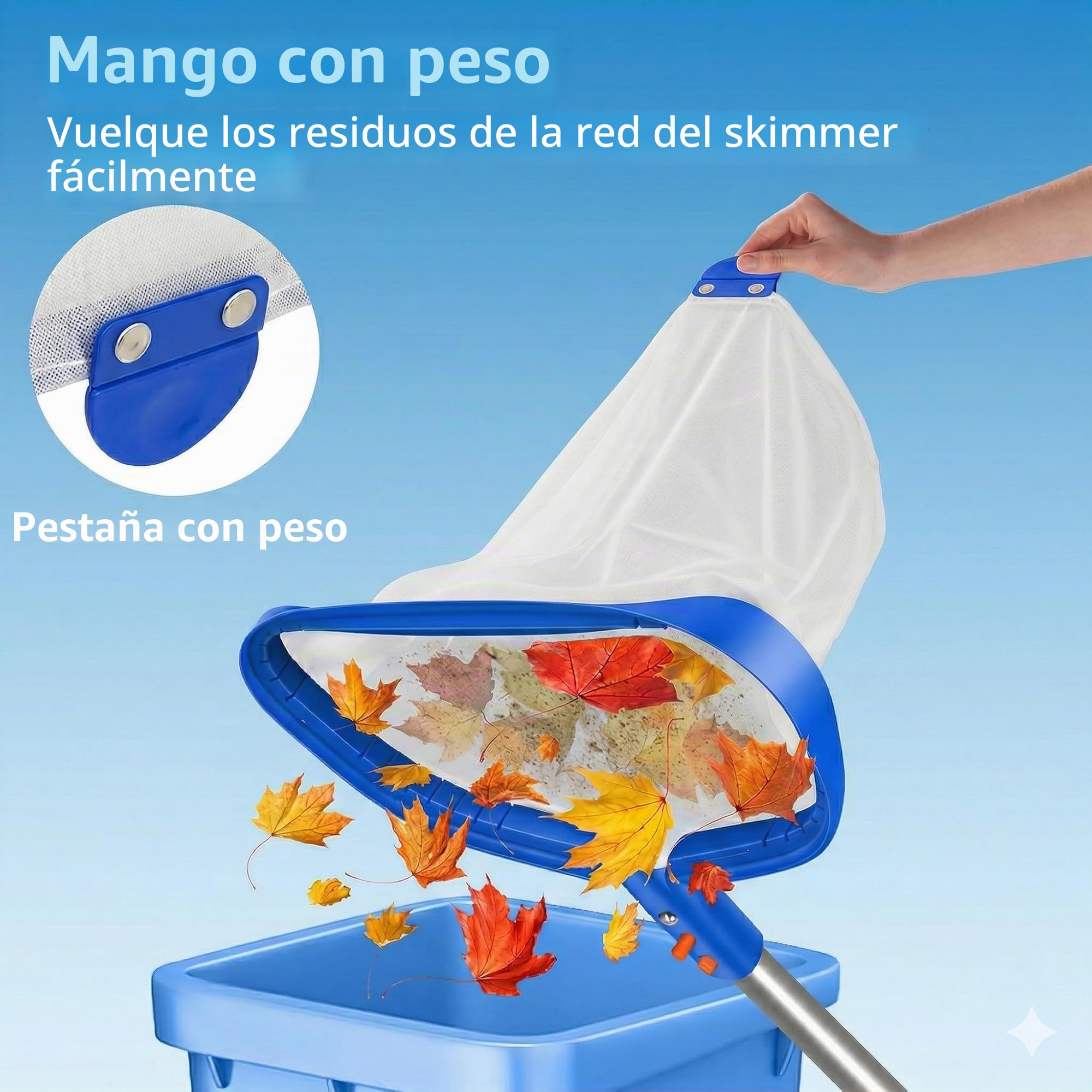 17.5" (44 cm) Recoge Hojas para Piscina – Red de Limpieza con Malla Fina y Marco Aluminio, Ideal para Algas y Estanque, Compatible con Todas Las Barras Telescópicas (Mango No Incluido)