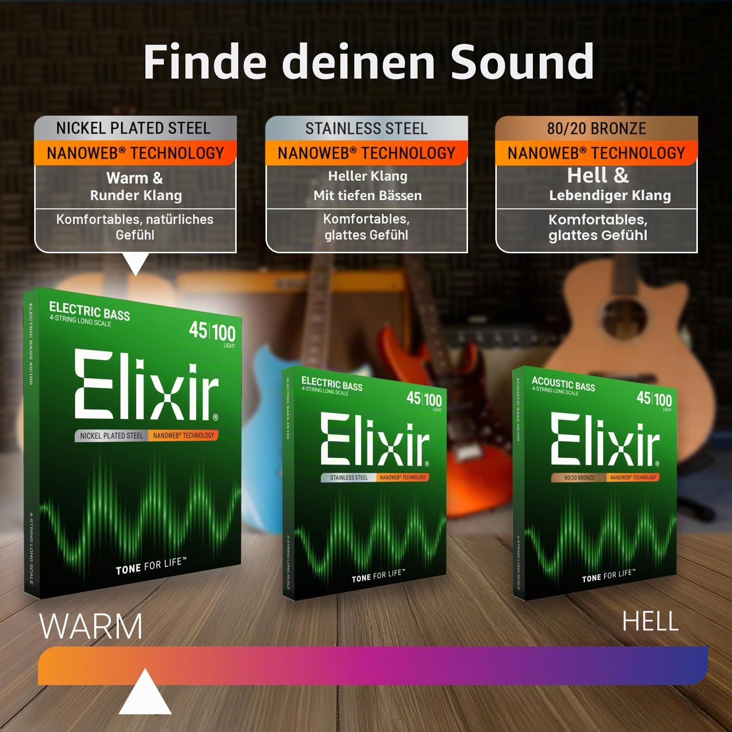 Elixir® Saiten Nickel-Wound 5-str. E-Basssaiten mit NANOWEB® Beschichtung, Long Scale, Light/Medium (.045-.135)
