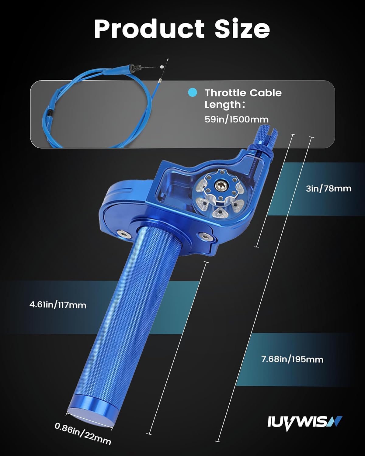 7/8" 22mm Quick Twist Throttle Assembly + Throttle Cable CNC Univerdal for YZ125 YZ65 YZ80 TTR 125 PW50 PW80 YZ250F DRZ400 CT200U CT200U-EX BT200X SSR 125 Dirt Pit Bike Mini Bike Blue