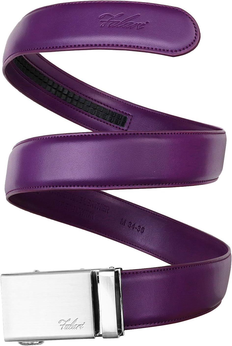 Falari Men Unisex Genuine Leather Ratchet Dress Belt Automatic Sliding Buckle - 20 Variety Colors - Trim to Fit 8170 - Plum XL - Fit from waist 28 to 42"