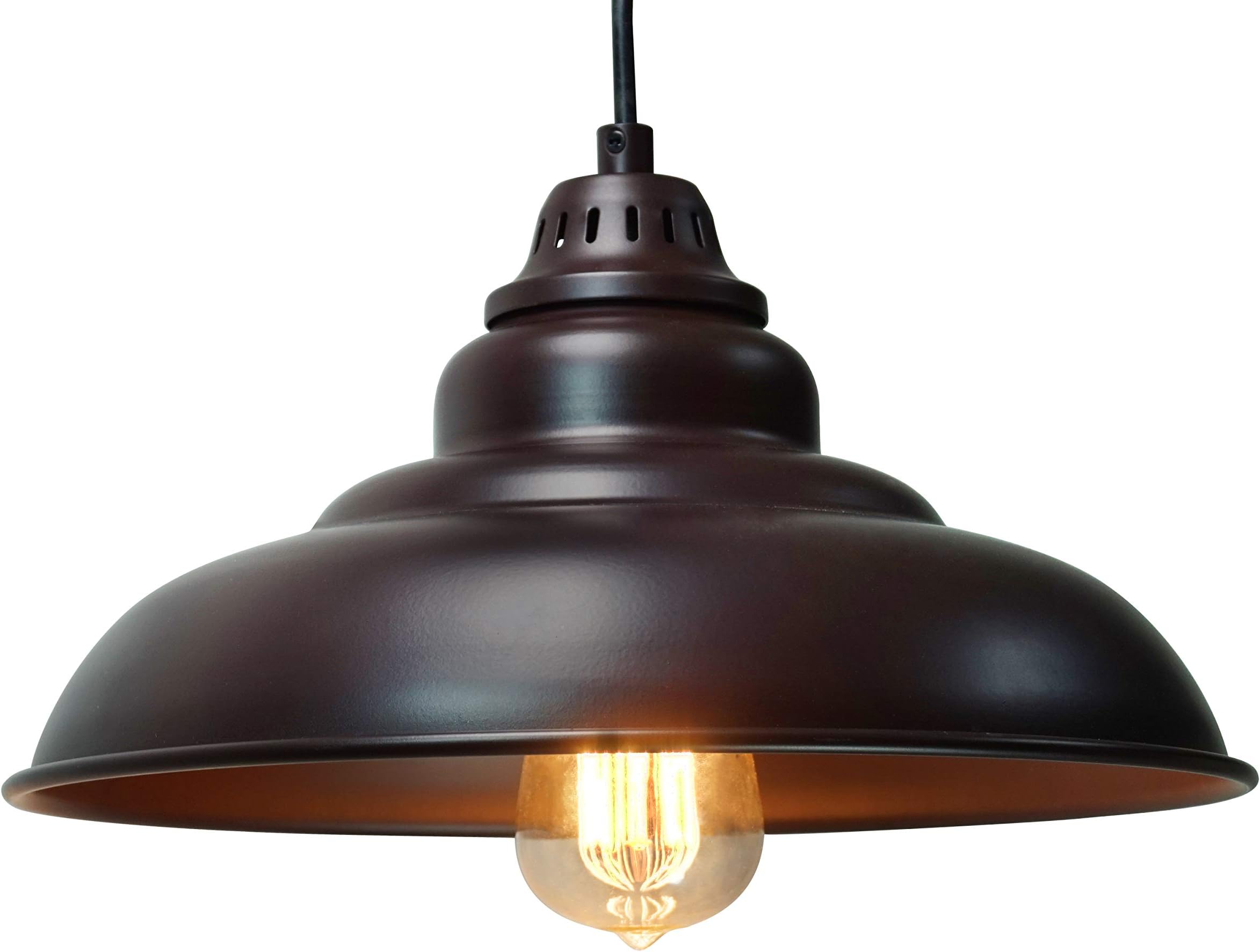 FINXIN Barn Pendant Lights, 1-Light Hanging Light for Kitchen Dining Table Brown 12" Ceiling Dome Pendant Lighting E26 Base (Brown)