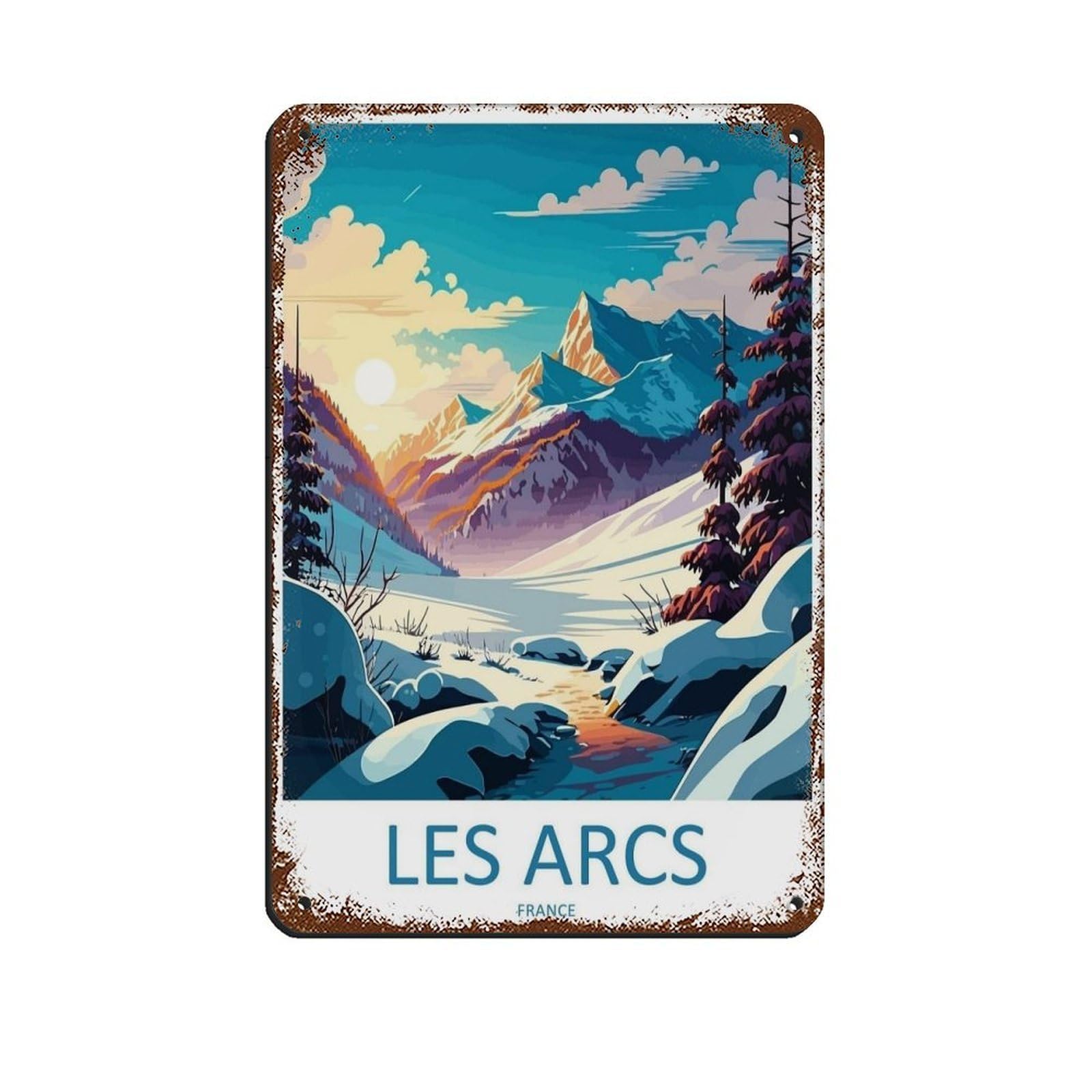 Les Arcs France Ski Resort Gift（69） Retro Poster Metal Tin Sign Chic Art Retro Iron Painting Bar People Cave Cafe Family Garage Poster Wall Decoration 8x12inch(20x30cm)