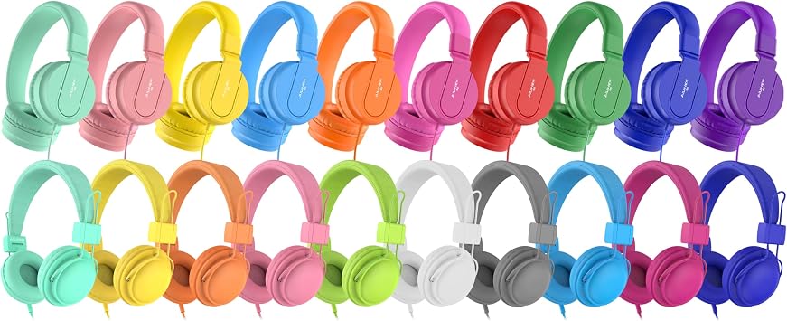 AILIHEN Kids Headphones Bulk 20-Pack for School Classroom K-12, Bundle of I35Pack & HD850, Volume Limited 3.5mm Jack for Chromebook