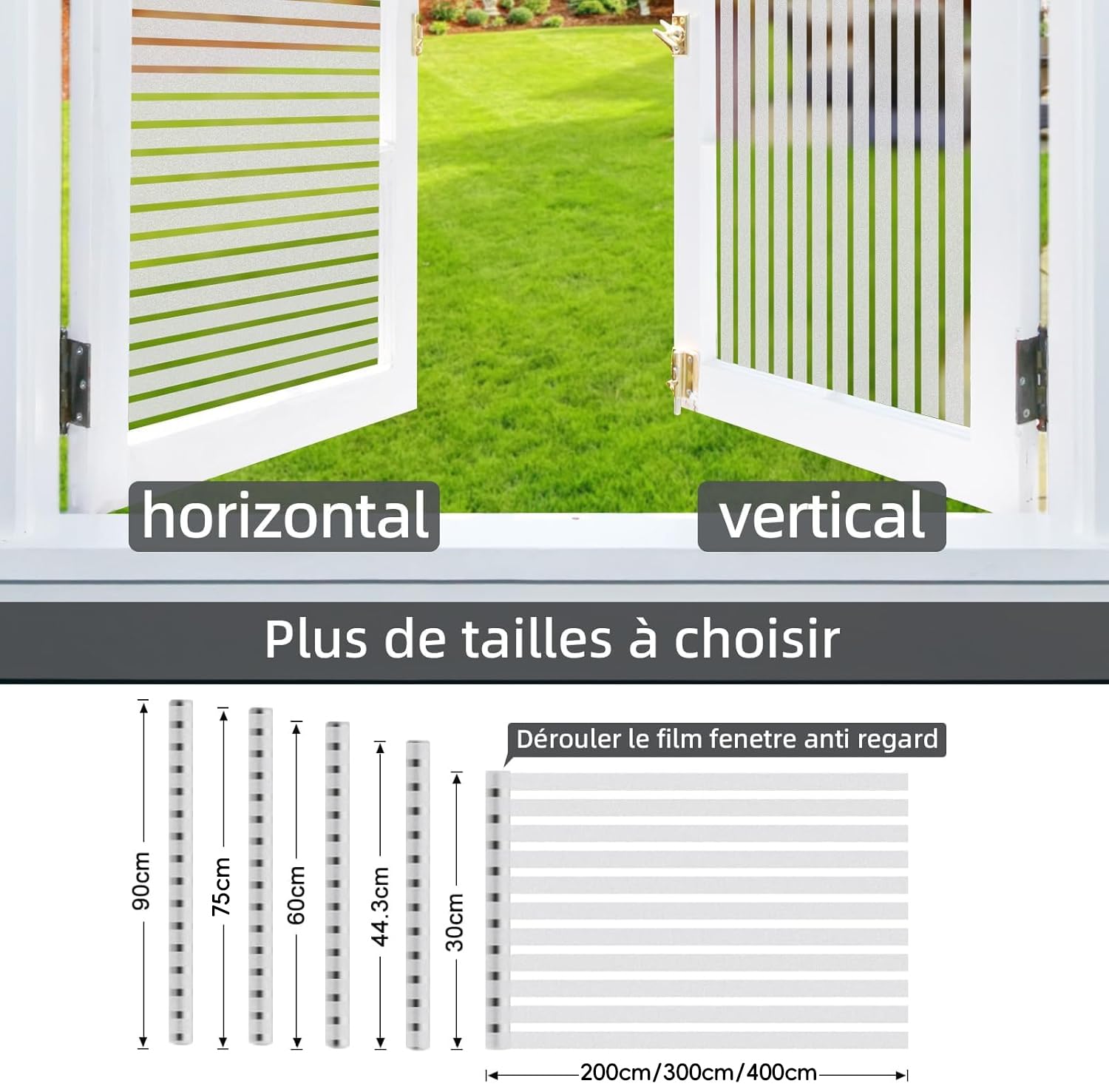 Film Fenetre Anti Regard Motif à Rayures Brise Vue Fenetre 90 x 400cm | motif à rayures classiques, électrostatique, anti UV, réutilisable, pour maison, bureau, cuisine, portes
