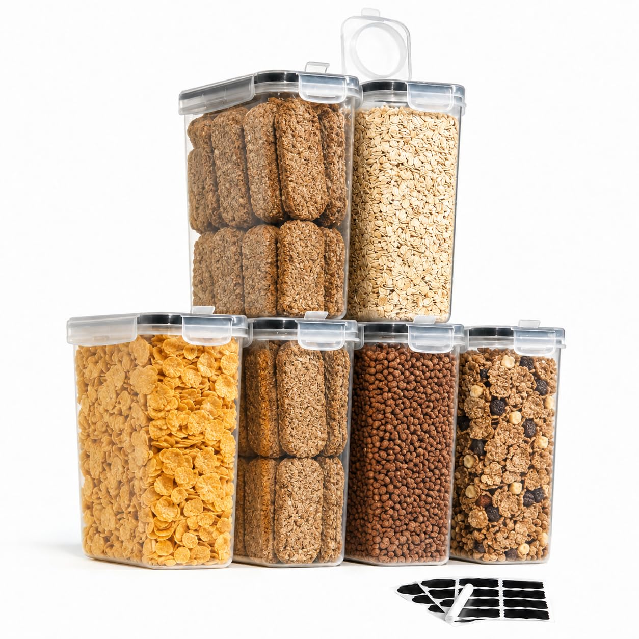 GENERIX Airtight Food Storage Containers Set of 6 (2.5L) – BPA-Free Pantry Storage Containers with Lids, Stackable Kitchen Storage Jars for Cereal, Flour, Rice, Pasta & Dry Food