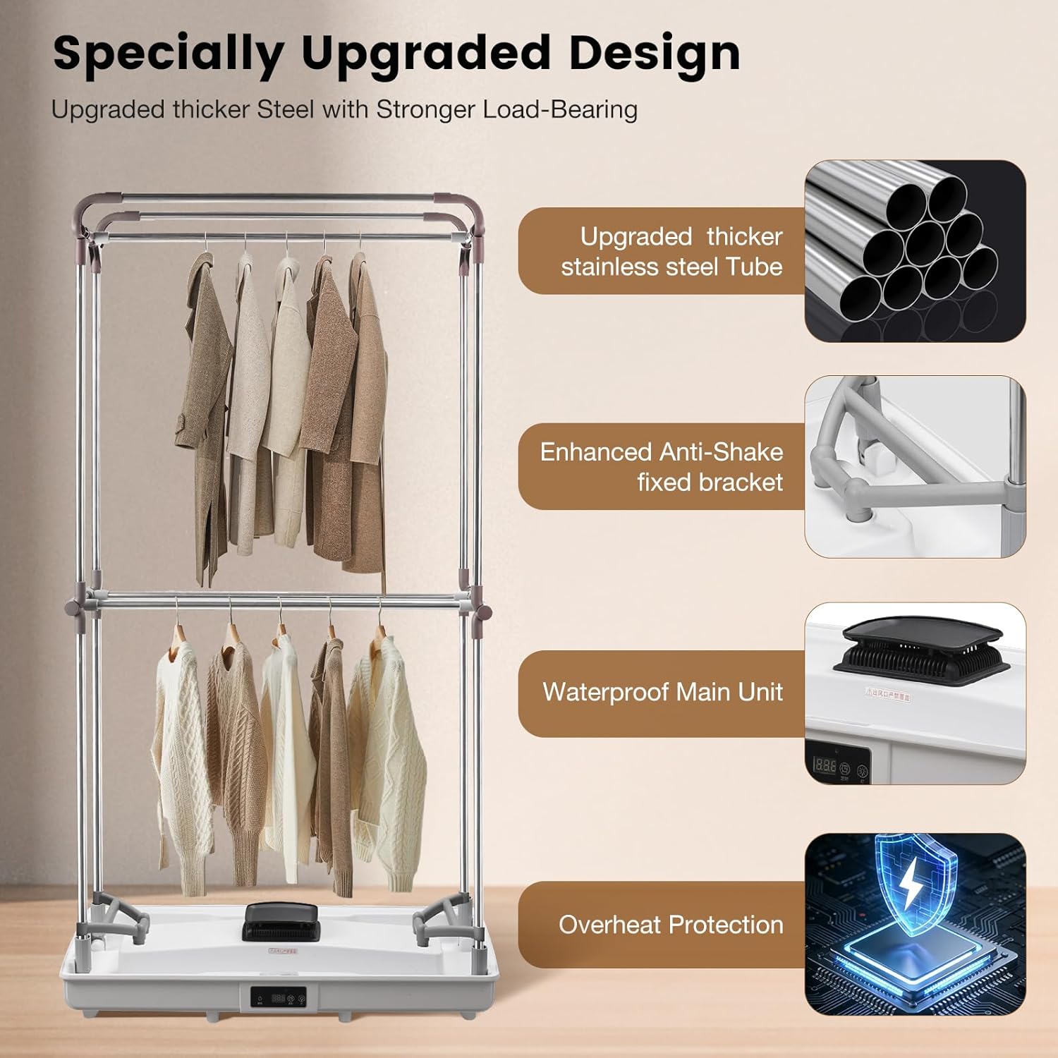 Portable Clothes Dryer Tent, Easy Installation Foldable Compact Electric Dryer Machine, 1200W Quiet Fast Drying with Adjustable Timer, Large Capacity for Apartment, RV, Travel (Gray)