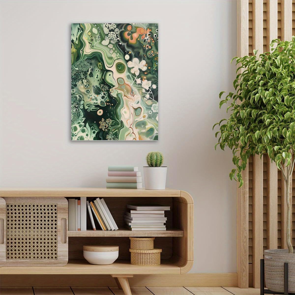 YIdhDCgj Cuadro decorativo de pared en lienzo con diseño de hojas de plantas verdes, estética botánica, para decoración del hogar (65x130cm/Marco interno)