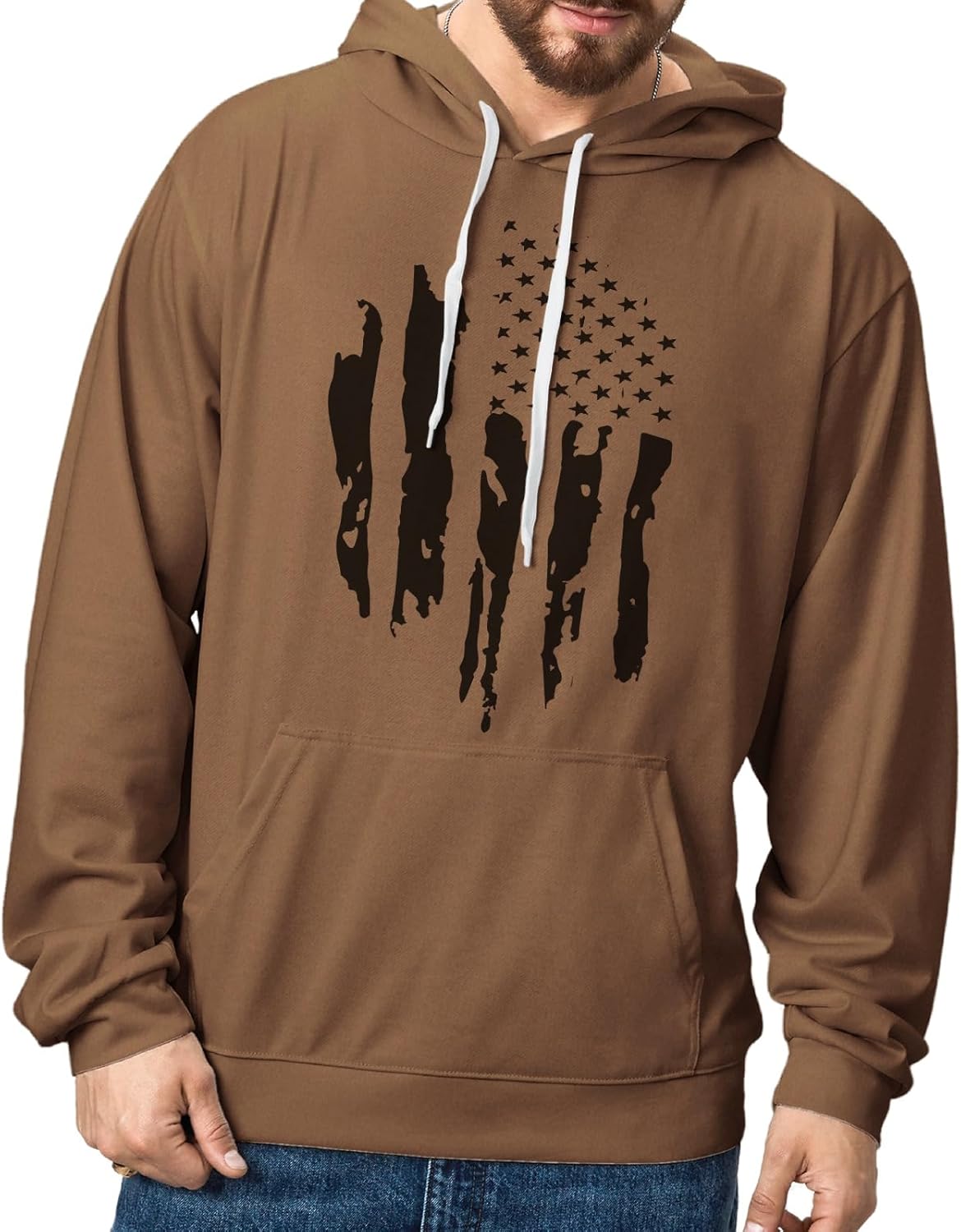 H HYFOL Graphic Hoodies for Men USA Flag American Patriotic Long Sleeve Pocket Pullover Sweatshirts - Image 2