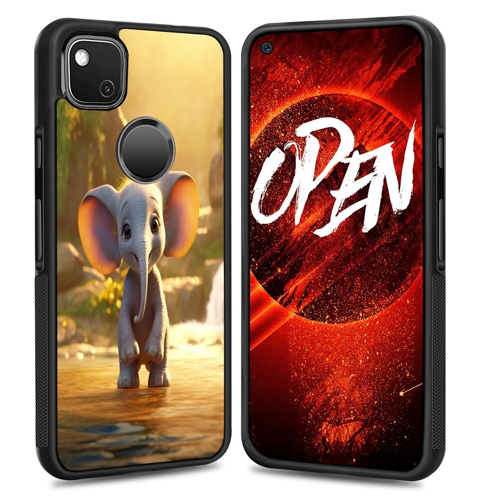 DeweiDirectPhone Case for Google Pixel 4a 4G with Elephant-aa335 Black Slim Rubber Frame Full Body Protection Cover Case for Google Pixel 4a 4G Drop Protection