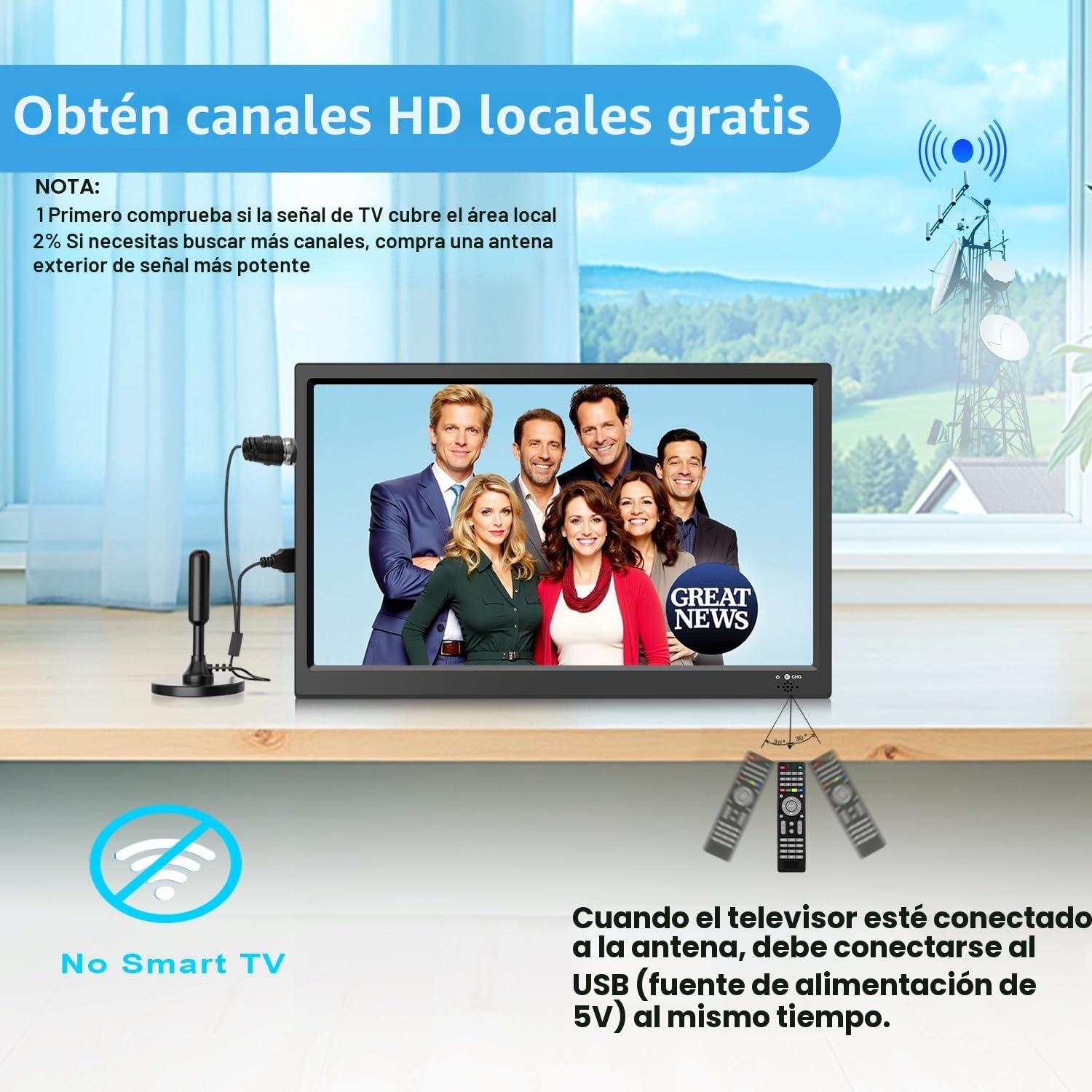 KCR TV digital portátil, TV DVB-T2 de 12 V, entradas HDMI/AV/USB, control remoto, compatible con cargador de coche de 12 V, 15.6 pulgadas, color negro