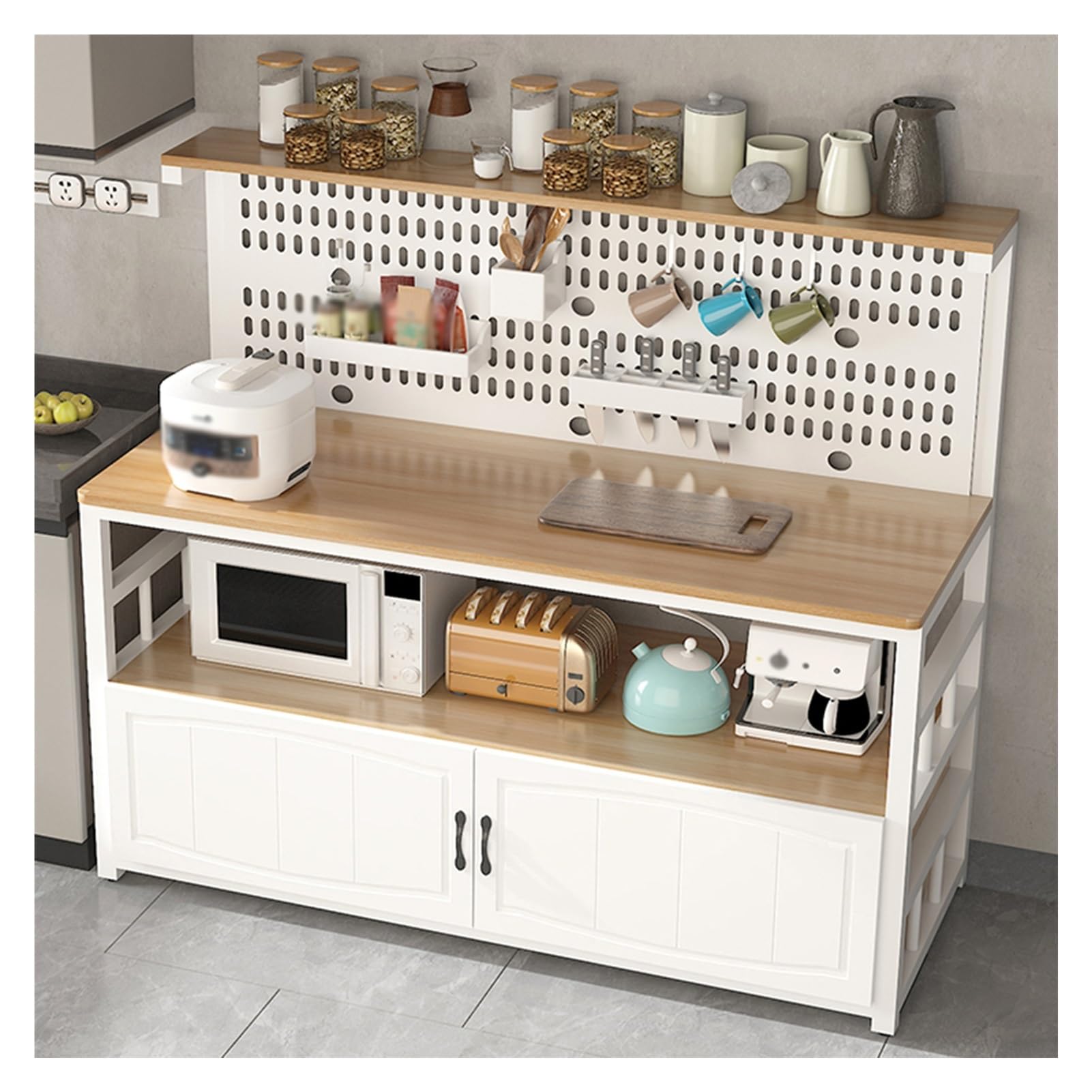 LYGXWJFC Scaffale portaoggetti per Isola Cucina con Pannello Posteriore Traforato e bancone Bar Woody & White 80x40x140 cm