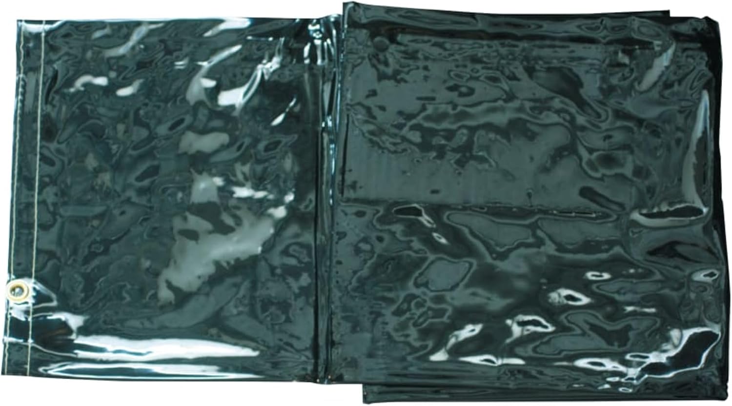 Dark green/black protective curtain with grommets, folded.