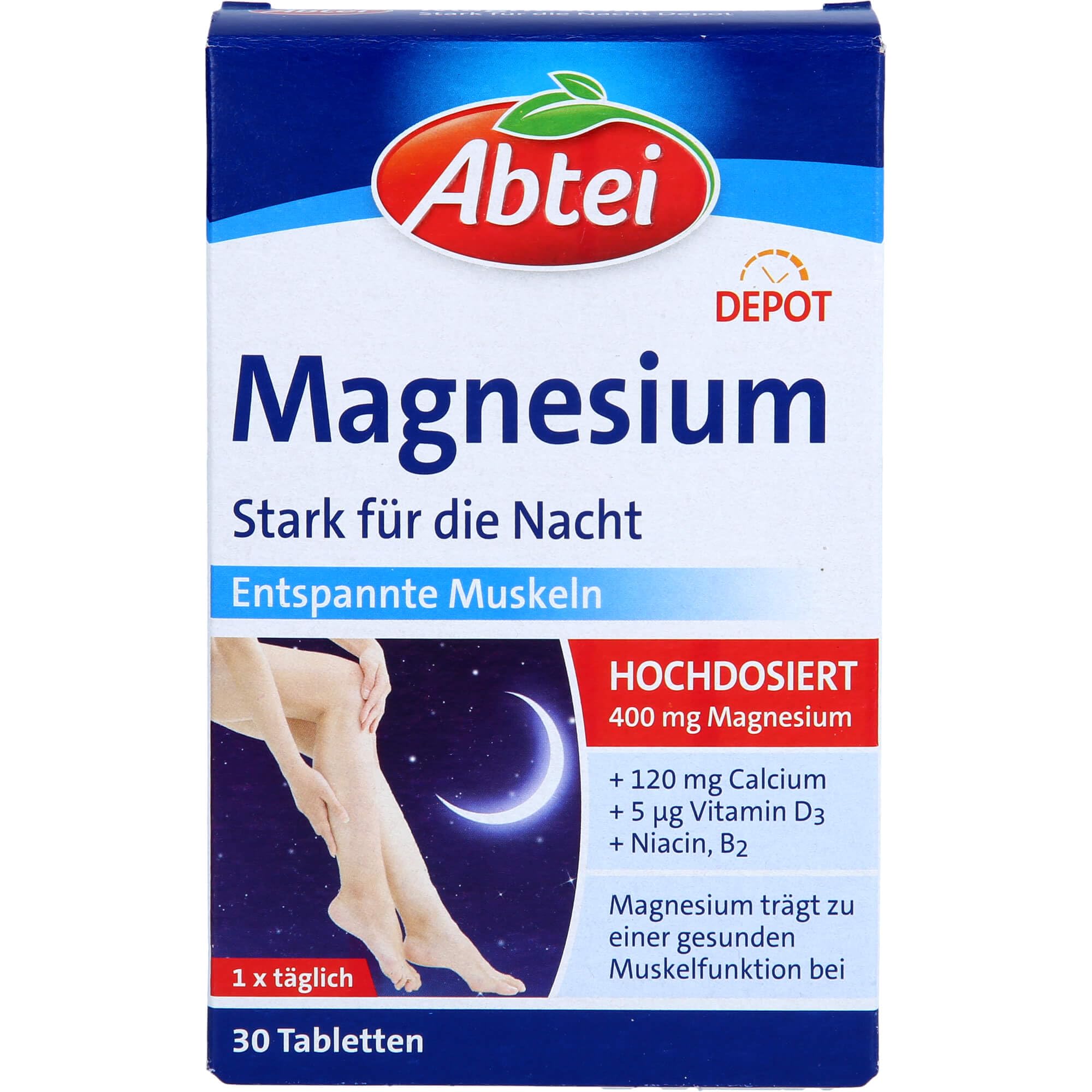 Abtei Magnesium Stark für die Nacht - für entspannte Muskeln während dem Schlaf - Hochdosiert - Glutenfrei, laktosefrei, für Vegetarier geeignet - 30 Tabletten