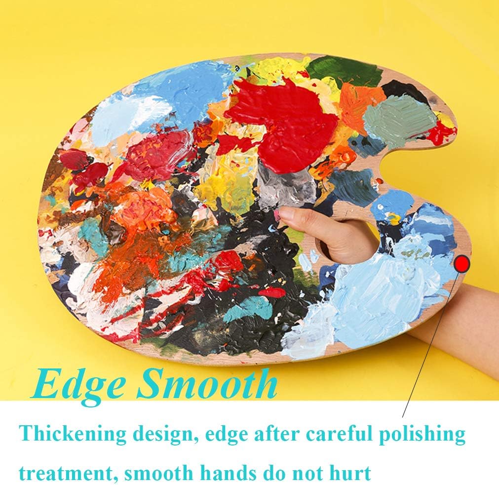 Large Wooden Paint Palette, Painting Palette, Artist Wood Paint Palette, 16 x 12 inches, Oval Shaped Wooden Non-Stick Oil Paint Palette, Mixing Easy Clean Art Paint Pallet (2 PCS)