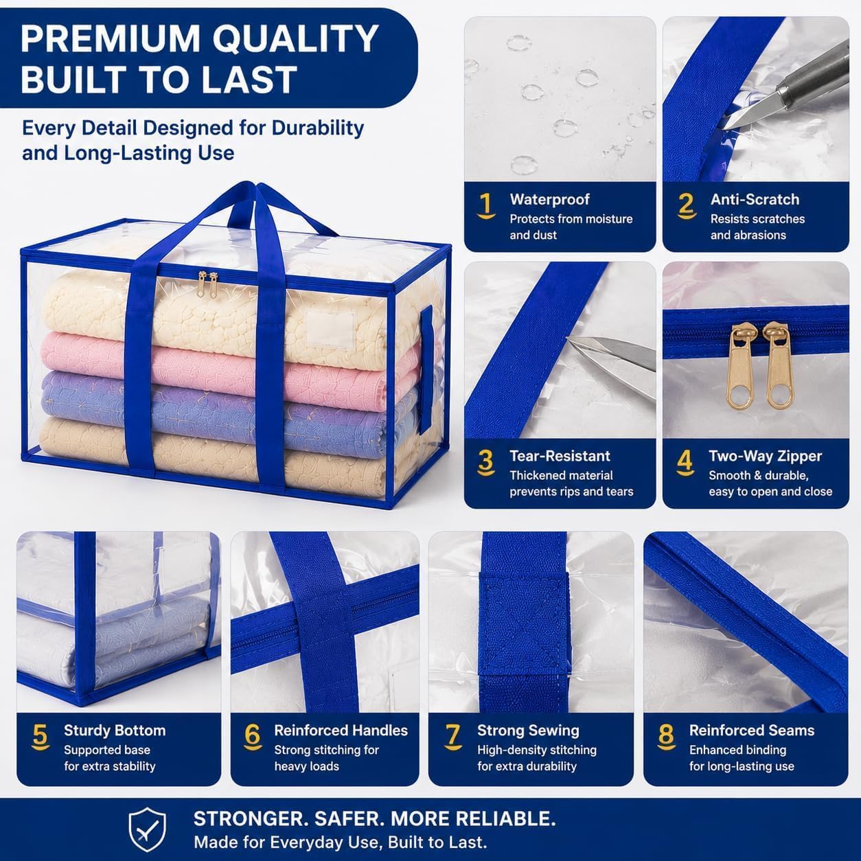 6-Pack Extra Large Clear Moving Bags, Heavy Duty Storage Bags with Reinforced Handles & Zippers, Reusable Packing Totes for Clothes, College Dorm, Home Organization & Moving Supplies
