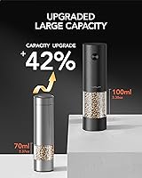 Vista 3 de FORLIM Juego de molinillo eléctrico de sal y pimienta, recargable por USB, molinillo automático de sal y pimienta con cubierta para el polvo, Negro