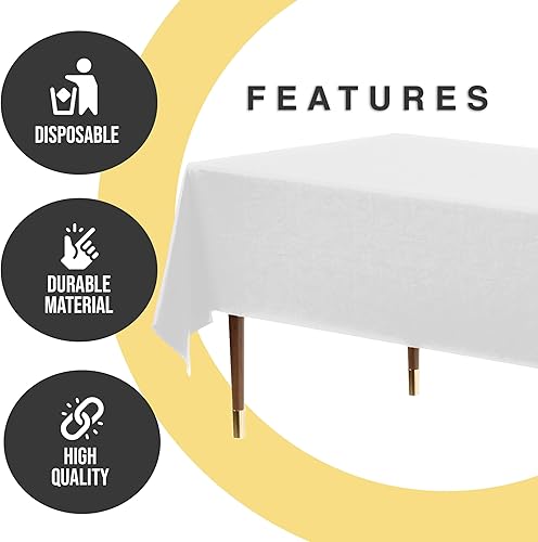 Miniatura 7 de Party Solids Mantel rectangular de plástico de alta calidad, 66% más grueso, 0.5 mil, paquete de 12 manteles blancos desechables de 54 x 108