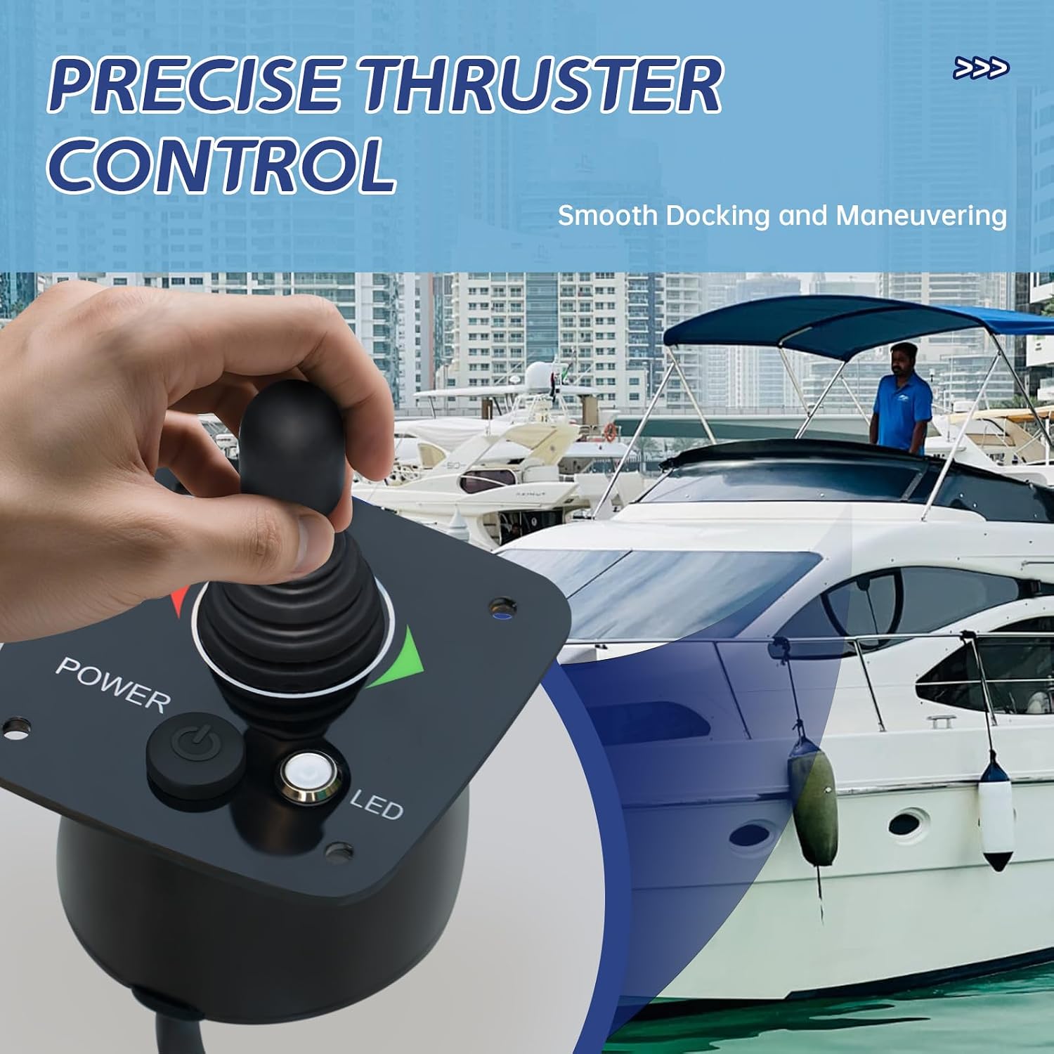 Single Boat Joystick Thruster Controller, Ergonomic Control Stick with LED Indicator Lights, Sealed Marine Panel, 12V/24V Dual Voltage, Compatible with Lewmar Thrusters TT/RT/SRT/VRT
