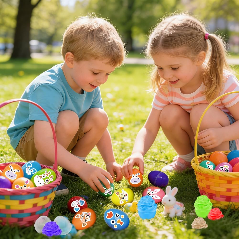 24 Pcs Easter Prefilled Eggs with Slime Toy for Easter Basket Stuffers, Playdough No-Sticky Squeeze Putty Butter Slime Party Favor for Kids