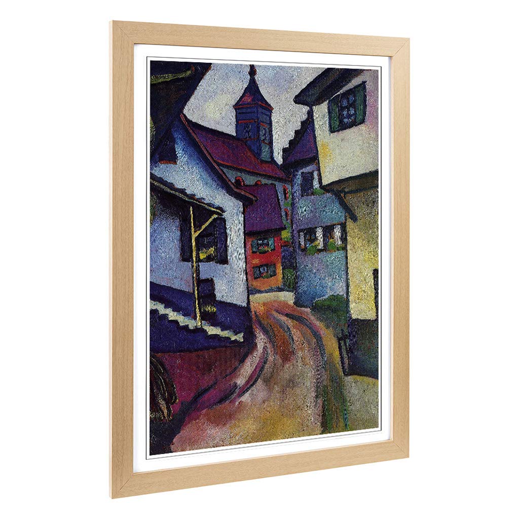 Big Box Art Framed Print of August Macke Street with Church Design | Wall Art Picture | Home Decor for Kitchen, Living Room, Bedroom, Hallway, Oak, A2 / 24.5x18 Inch / 62x45cm