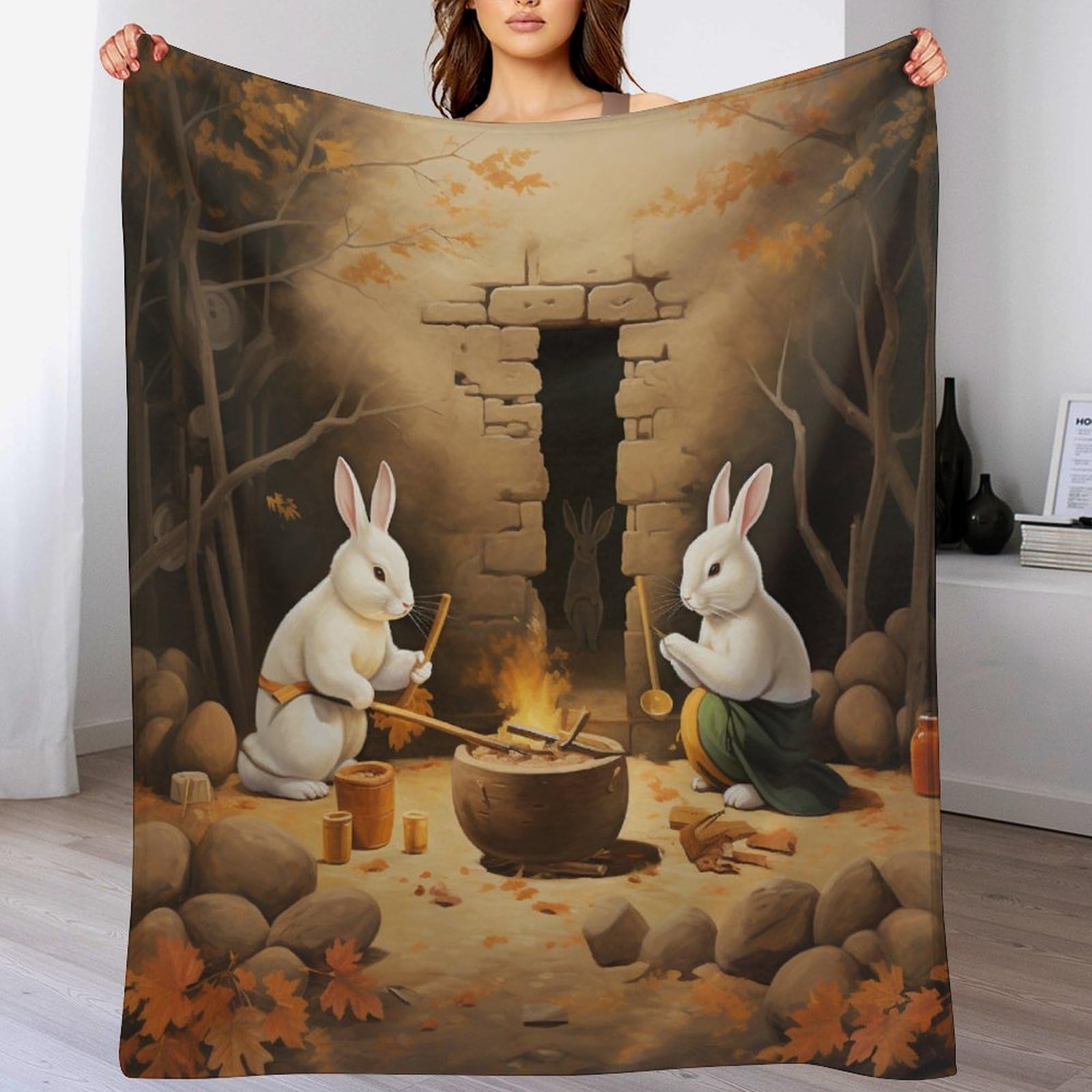 Couverture avec motif lapin en flannel douce plaid 100x130cm impression numérique 3D haute densité