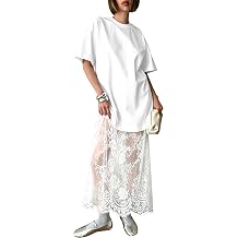 miduo Womens Summer Short Sleeve Crewneck Lace Patchwork Maxi Dress Casual Long Dresses