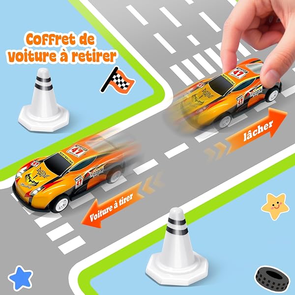 TOYABI Coffret Petite Voiture Enfant, 10 Petites Voitures Jouets avec Catapulte & Tapis de Jeu, Lot Voitire Miniature en Métal 1/64, Mini Cars, Véhicules à Friction pour Enfants 3 4 5 6 7 8 Ans - 4