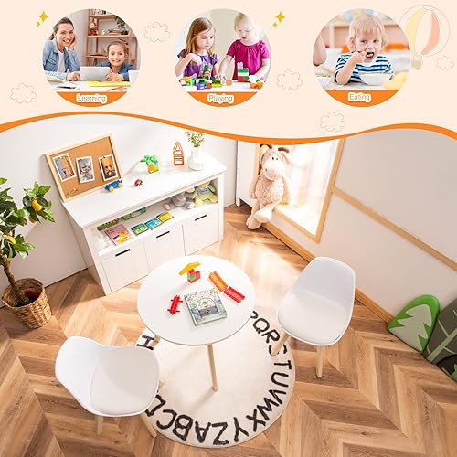 Miniatura 6 de Costzon Juego de mesa y silla para niños 3 piezas de mesa de juego de actividades de madera con asiento acolchado y patas de madera para arte