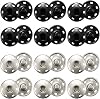 25mm Press Studs Snap Fasteners, 24 Sets Heavy Duty Sew-On Poppers Fasteners (12 Black + 12 Silver), Large Metal Press Studs for Clothing, Jackets, Bags & DIY Crafts