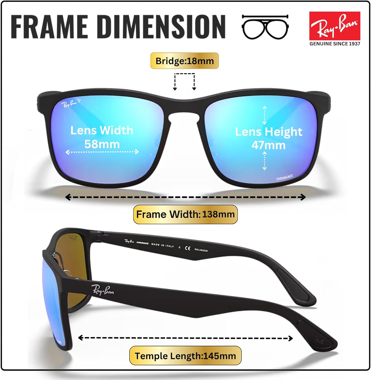 Ray-Ban RB4264 CHROMANCE POLARIZED Square Shape Sunglasses with Official Eyewear Kit