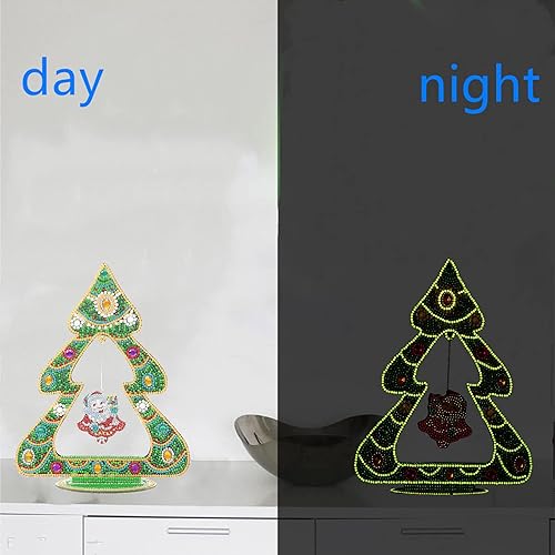 Miniatura 3 de YEESAM ART Kits de pintura de diamantes para mesa de árbol de Navidad, luminoso, Papá Noel y árbol de Navidad de 11.4 pulgadas, decoración de