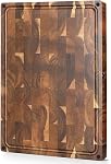 XINZUO Acacia Wood Cutting Board for Kitchen End Grain Cutting Board (13.8''L x 9.8''W x 1''T)-Wooden Chopping Board Meat Cutting Board with Non-Slip Feet, Side Handles and Juice Groove