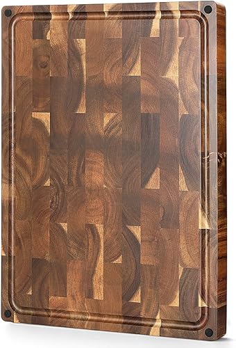 XINZUO Tabla de Cortar Grande de Madera de Acacia de Grano Final Grueso- (19''L x 14''A x 1.5''G) Tabla de Cortar de Madera Reversible con Pies