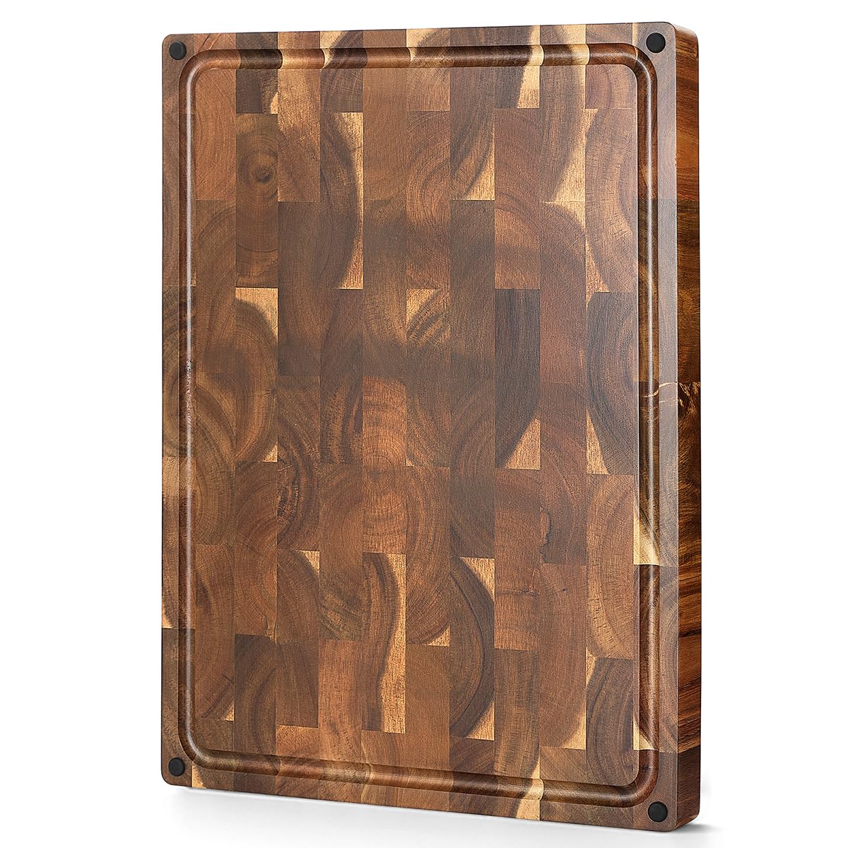 XINZUO Large Thick End Grain Acacia Wood Cutting Board- (19''L x 14''W x 1.5''T) Reversible Wooden Chopping Board with Non-Slip Feet