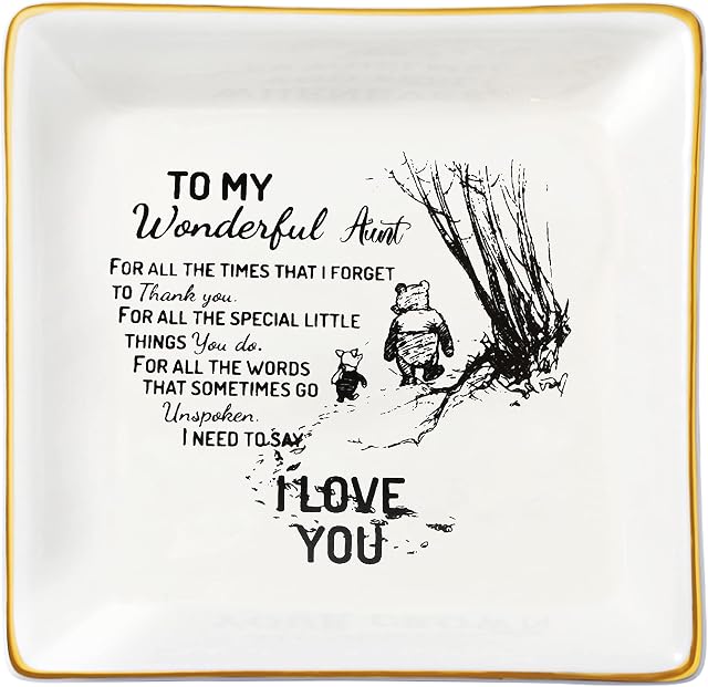 JoycuFF Aunt Jewelry Dish Tray Birthday Mother's Day Thanksgiving Day Christmas Gifts for Auntie from Niece or Nephew To My Wonderful Aunt
