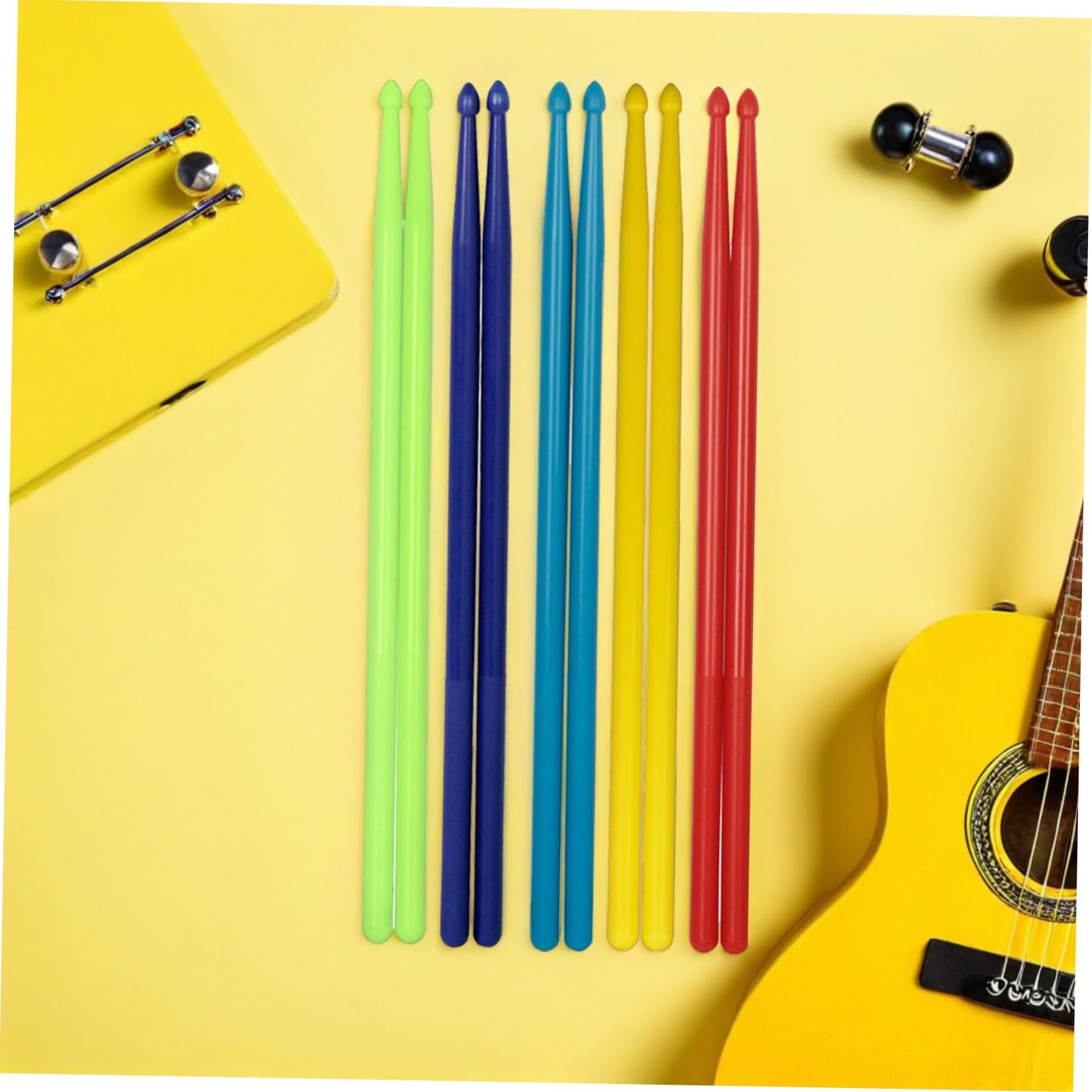 SUPVOX Set 5 Paia Bastoncini di Nylon Multicolore per Batteria Design Ergonomico, Uso Versatile, per Performance di Musica Jazz e Appassionati di Percussioni