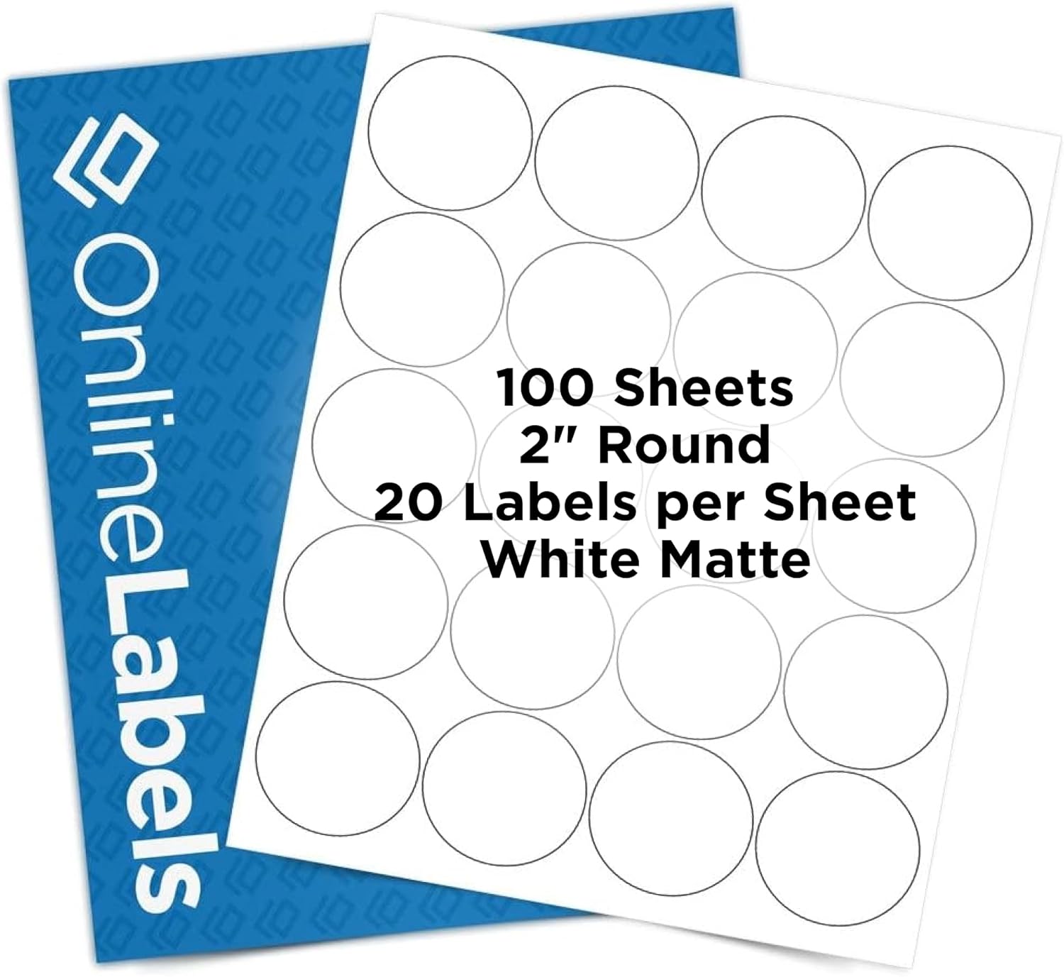 OnlineLabels 2" Round Labels – Permanent Adhesive, White Matte – for Jar Lids, Product Packaging, & Favors – for Inkjet & Laser Printers – Pack of 2,000 Labels, 100 Sheets OL5375WX