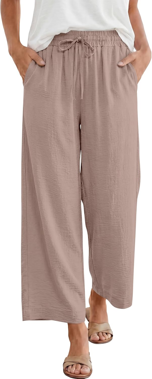 ANRABESS Women Wide Leg Capri Pants Summer Palazzo High Waisted Casual Loose Lounge Flowy Cropped Beach Trousers Work Outfits