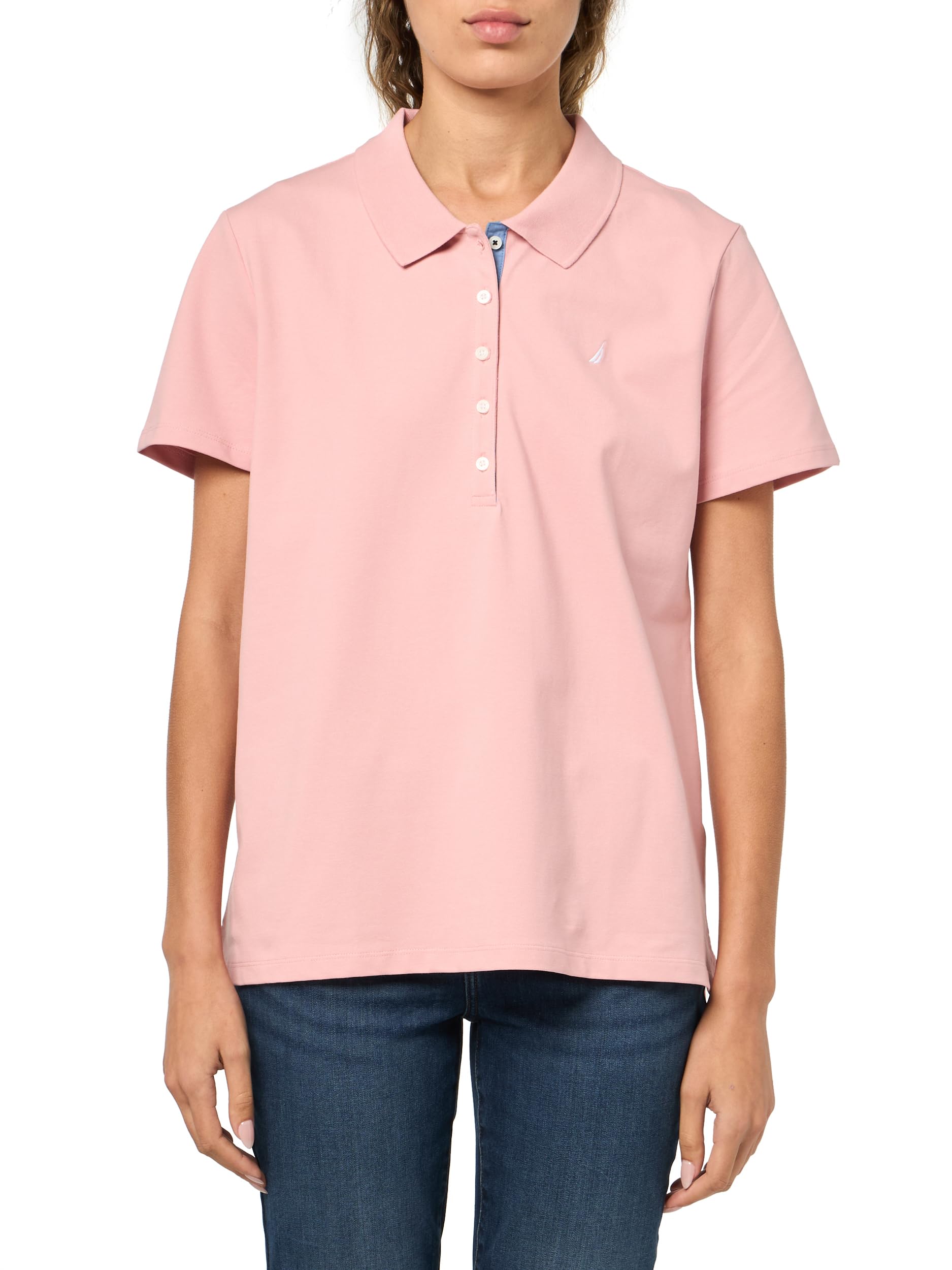 Nautica Women's Short Sleeve 5 Button Polo Bridal Rose, X-Large
