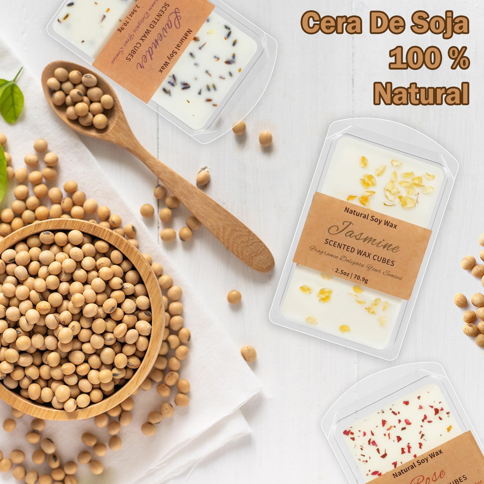 SCENTORINI Cera Perfumada, Cubos De Cera Perfumada para el Hogar, Cera Aromática de Soja, 3 Aromas Rosa, Lavanda y Jazmín, Fragancia de Habitación, Interior, Hogar, Habitación, Baño